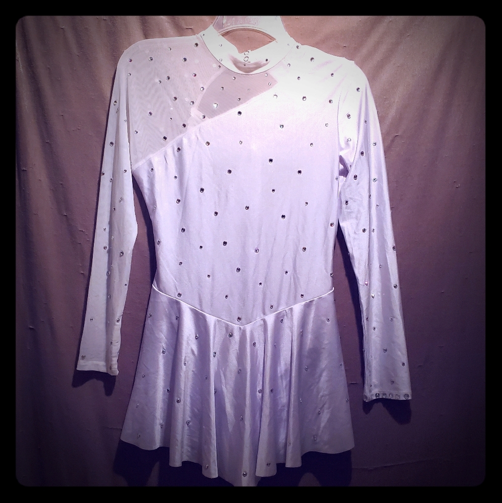 iEFiEL White Rhinestone Figure Skating Dress SzM